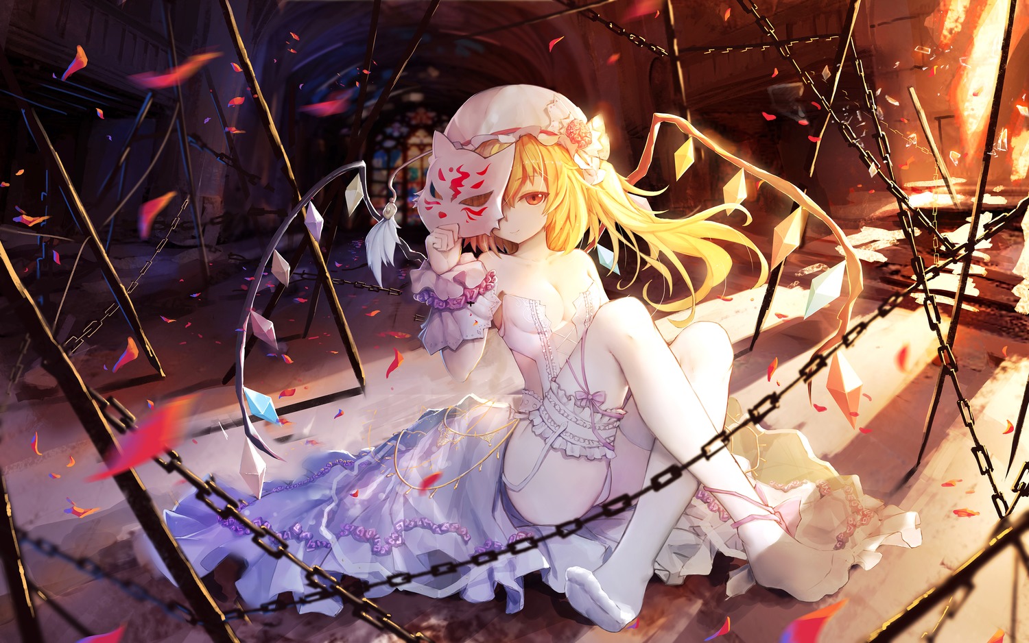 yande.re 413995 sample asa_ni_haru cleavage dress feet flandre_scarlet no_bra pa.jpg